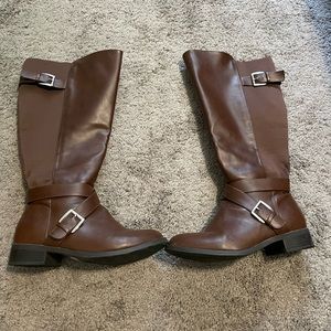 Brown wide calf riding boots